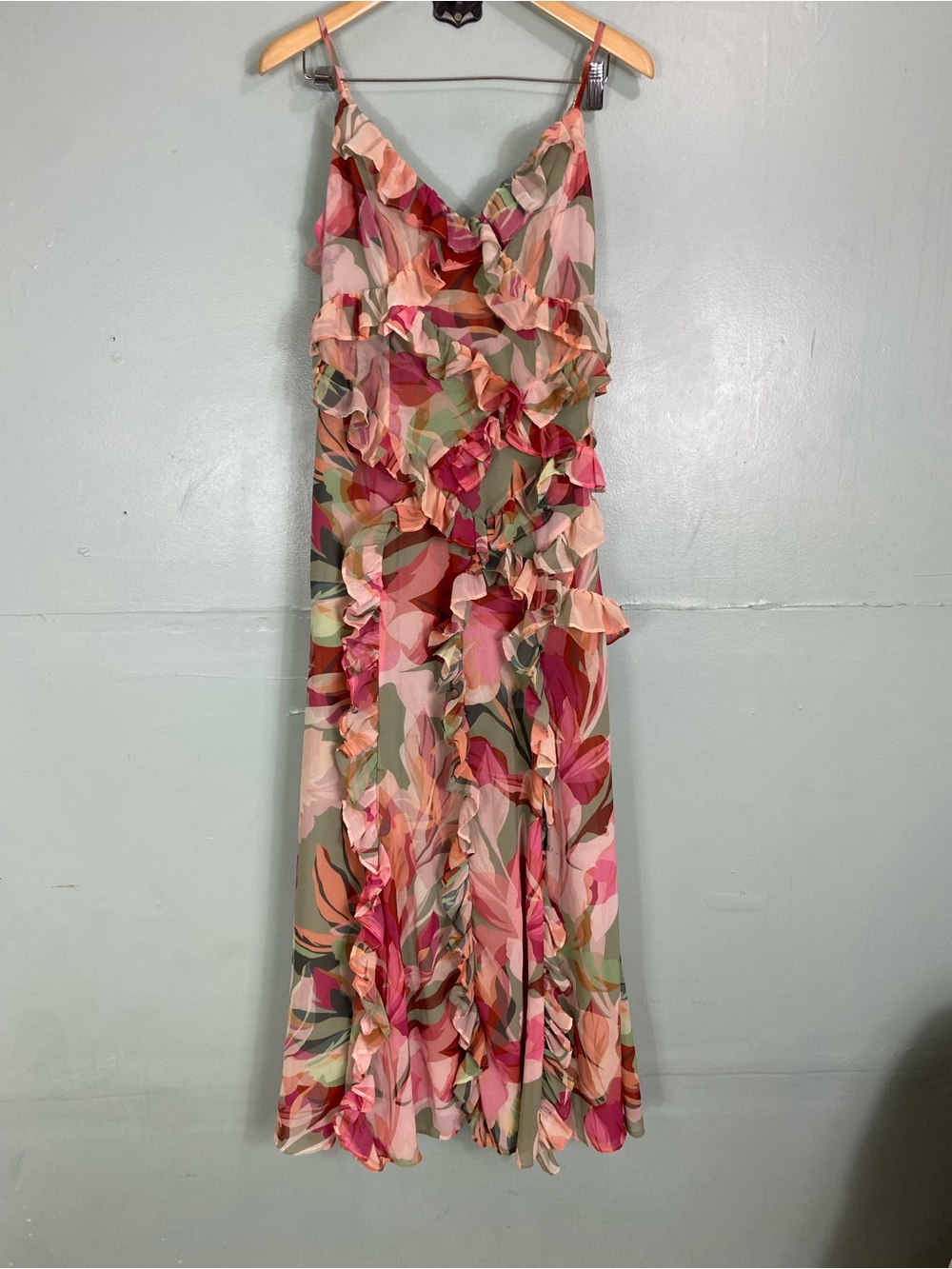 Hutch Ruffle Mesh Dress Maxi Slit Size 6 - Picture 2 of 6